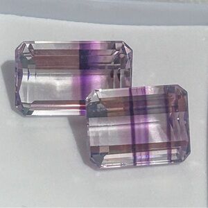 BANDED AMETHYST Loose Gemstones, Step Cut, 2pc Lot